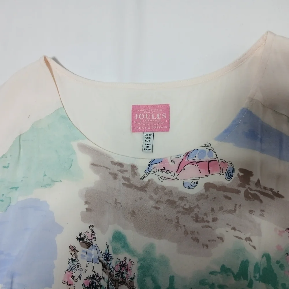 Joules Great Britian Viscose Short Sleeve Shopping Print Blouse. Size 6 - Picture 4 of 7